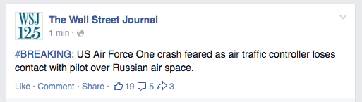 黑客劫持华尔街日报Facebook帐号发布假消息 黑客劫持华尔街日报Facebook帐号发布假消息